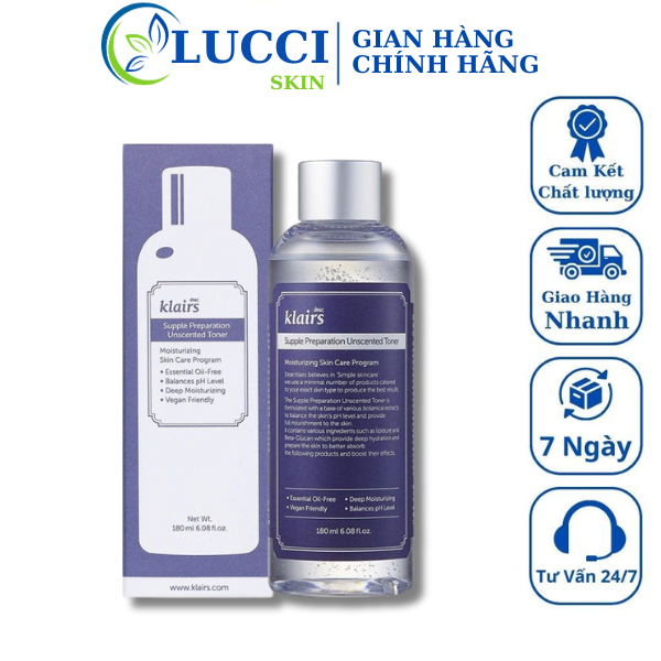 Nước Hoa Hồng Không Mùi Dưỡng Ẩm Da Và Làm Mềm Da Dear Klairs Supple Preparation Unscented Toner 180ml