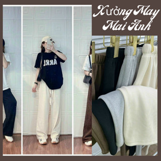  Quần Ống Suông Dài Chất NỈ Nhung Tăm Dây Rút Cá Tính Quần Ống Rộng Cạp Chun Mềm Mịn phong cách hàn quốc 