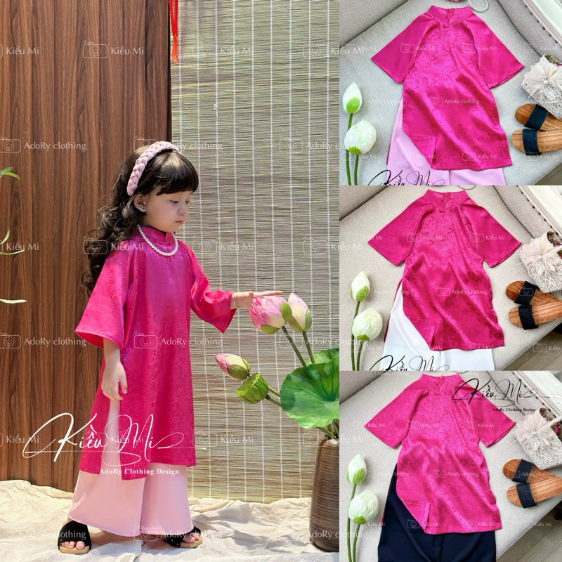 Áo dài cổ trụ gấm xinh cho bé 8-41kg