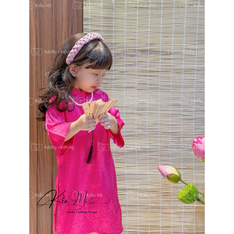 Áo dài cổ trụ gấm xinh cho bé 8-41kg