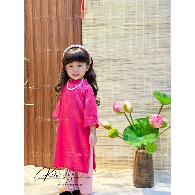 Áo dài cổ trụ gấm xinh cho bé 8-41kg