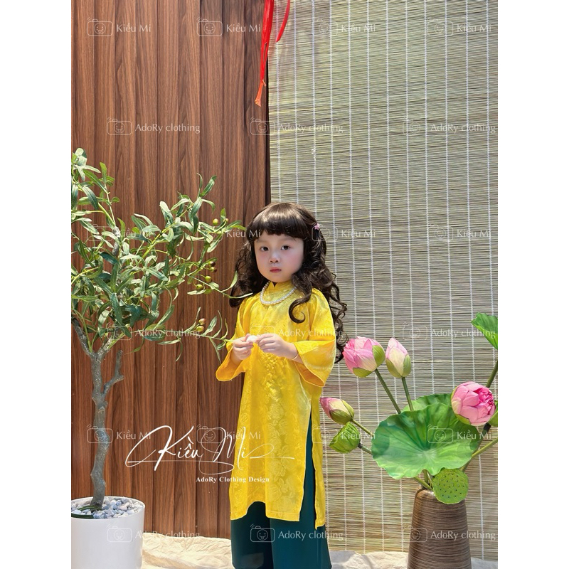 Áo dài cổ trụ chất gấm cho bé 8-40kg