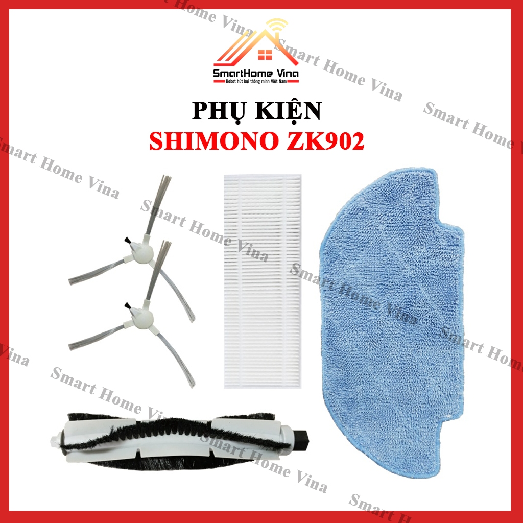 Phụ kiện lọc bụi, chổi cạnh, chổi quét robot hút bụi Shimono ZK902
