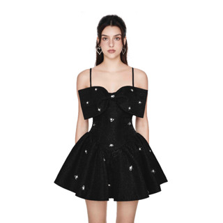 JUBIN STUDIO I Váy đen hai dây đính đá nữ tính (Penelope Dress)