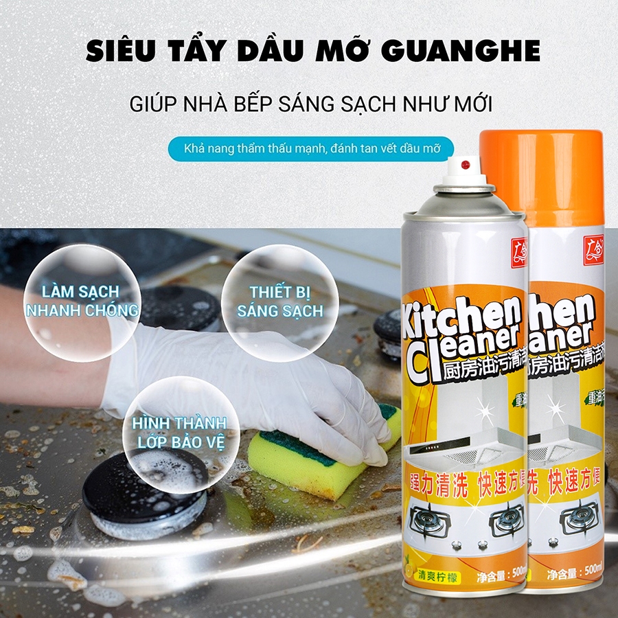 Bình xịt nhà bếp dạng bọt tuyết, tẩy rửa dầu mỡ bếp ga, tẩy rửa vết bẩn, dầu mỡ máy hút mùi đa năng KITCHEN CLEANER