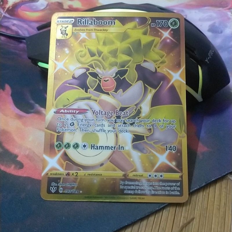 01 thẻ bài sưu tầm Pokemon KHÔNG chính hãng Rillaboom Gold