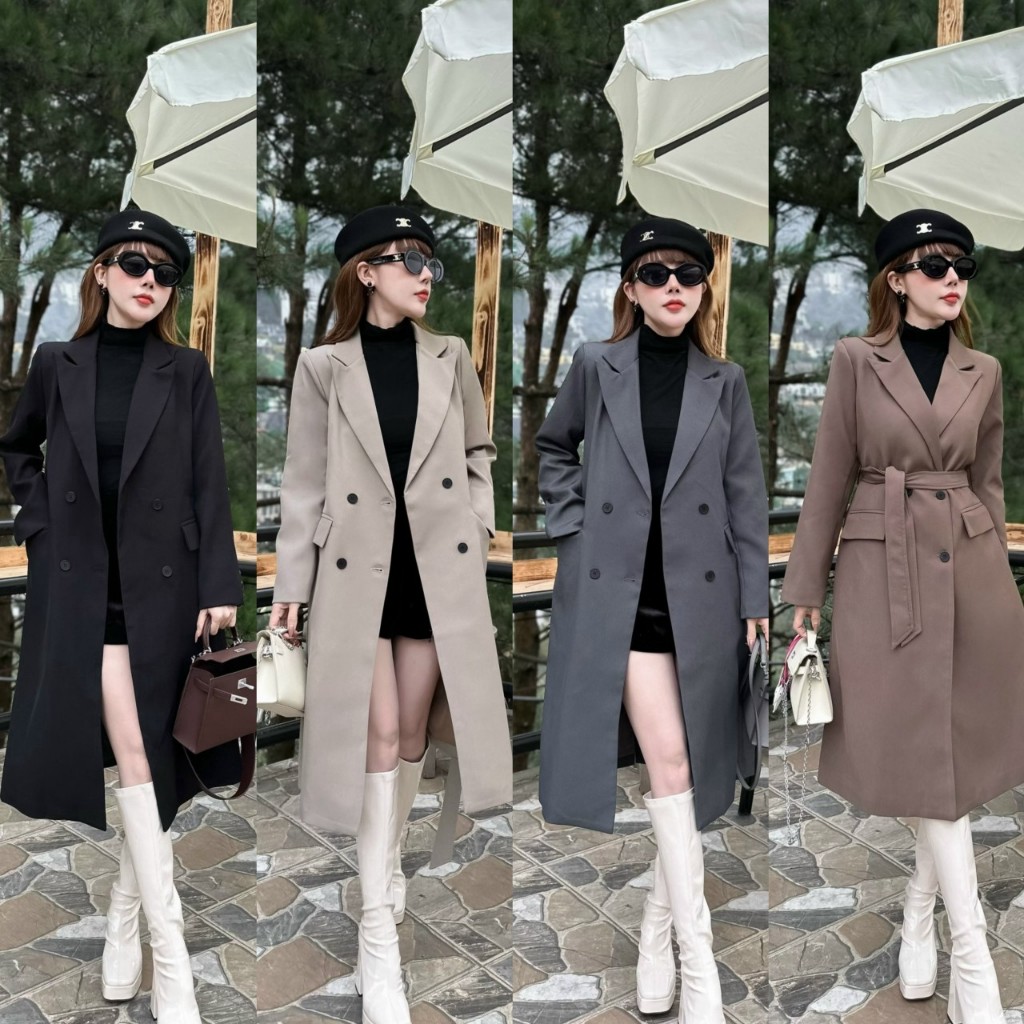 Áo Blazer Nữ Dáng Dài Túi Nắp Basic 2 Lớp - Áo Vest Nữ Có Kèm Đai Nhiều Màu Phong Cách Hàn Quốc
