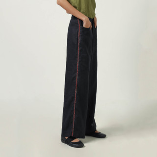 Timtay quần dài ống suông thêu tay 100% linen - quần bà ba đen - sp003093
