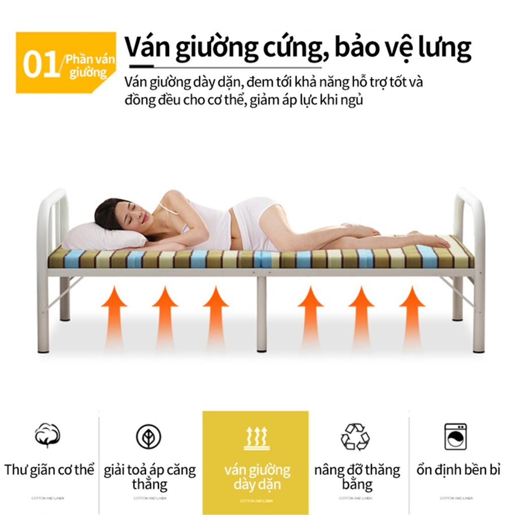 Giường Ngủ Gấp Gọn Đa Năng Thép Sơn Tĩnh Điện Chịu Lực chật liệu khung sắt có đệm tiện dụng sử dụng văn phòng