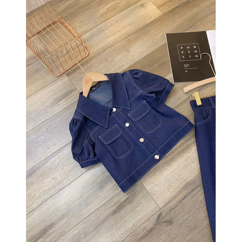 Set denim tay bồng + cv