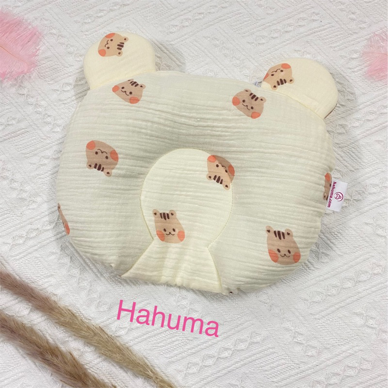 Gối chống bẹp đầu bé sơ sinh Hahuma, gối lõm sơ sinh vải xô thông thoáng