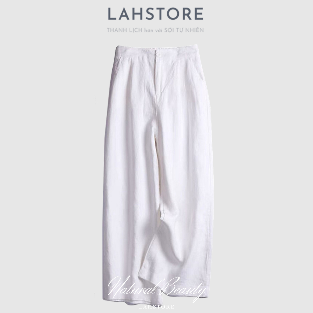 Quần dài suông LAHSTORE vải linen sợi tự nhiên thô mát, đũng ngắn, lưng thun QD01