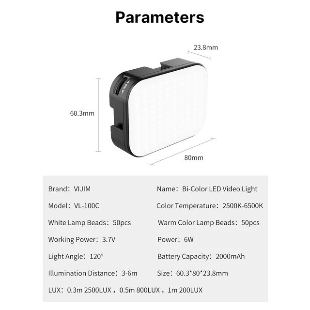 ULANZI VIJIM VL100C  - HÀNG CHÍNH HÃNG - Đèn LED Bi-Color