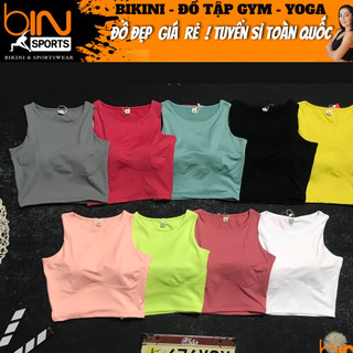 Aó croptop sát nách tập gym yoga thể thao nữ thun poly có kèm mút lót nhiều màu size từ 45kg đến 62kg Bin Sports A264 v2