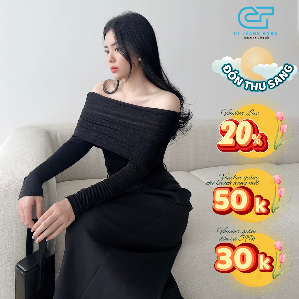 Áo trễ vai - Áo tiểu thư hở vai dáng ôm sang trọng CS04, CT JEANS