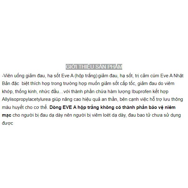 VIÊN GIẢM ĐAU HẠ SỐT EVE A CỦA NHẬT
