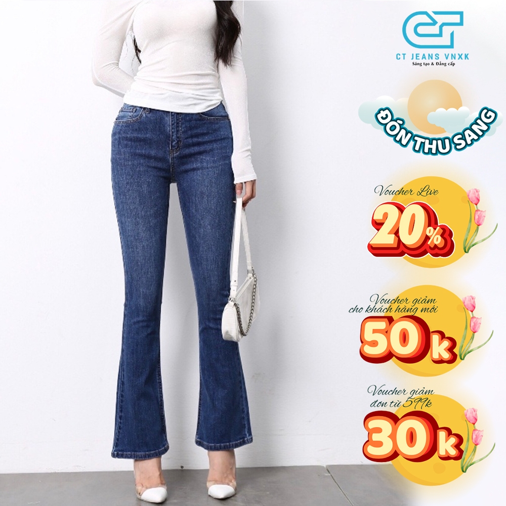 Quần jean ống loe basic dáng dài lưng cao dài trùm gót CP45, CT JEANS