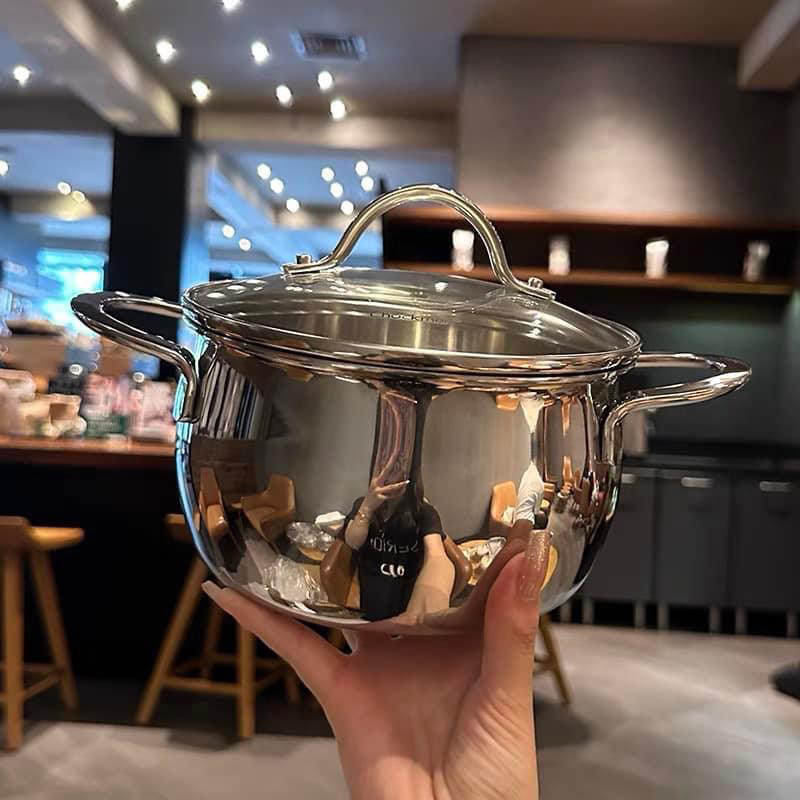 Nồi canh/ nồi kho thịt inox chockmen sz 16cm/20cm - Ckm25/Ckm26 kèm vung kính dày dặn chắc chắn