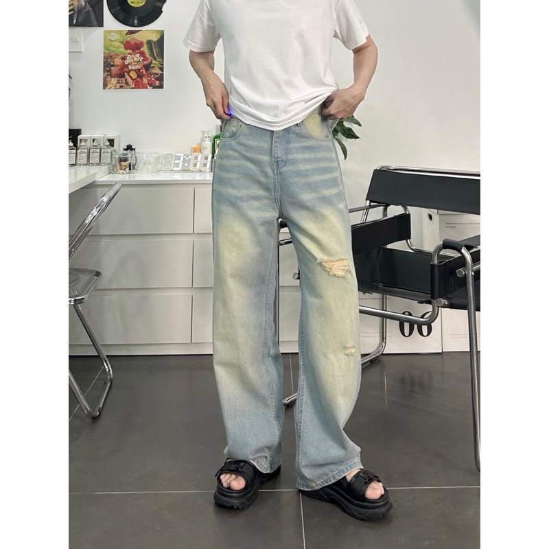QUẦN BAGGY JEANS ỐNG RỘNG XANH SKY FORM TO UNISEX NAM NỮ