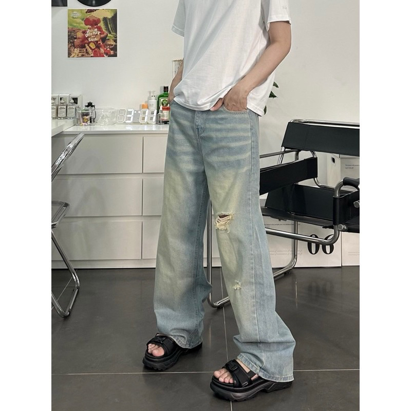 QUẦN BAGGY JEANS ỐNG RỘNG XANH SKY FORM TO UNISEX NAM NỮ