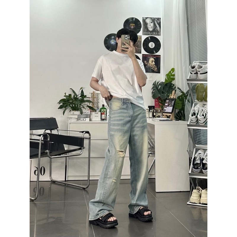 QUẦN BAGGY JEANS ỐNG RỘNG XANH SKY FORM TO UNISEX NAM NỮ
