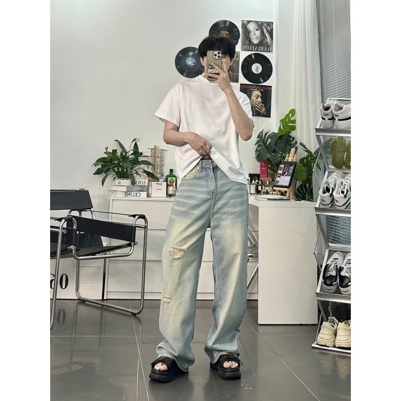 QUẦN BAGGY JEANS ỐNG RỘNG XANH SKY FORM TO UNISEX NAM NỮ