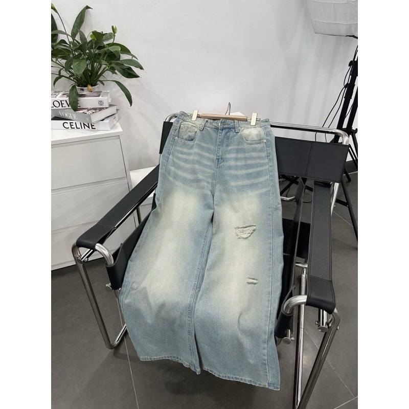 QUẦN BAGGY JEANS ỐNG RỘNG XANH SKY FORM TO UNISEX NAM NỮ