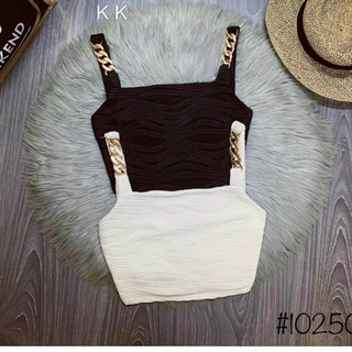 Áo 2 dây croptop phối xích cá tính, áo hai dây ôm body sang chảnh