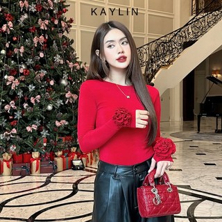 Áo hoa KAYLIN tay dài hở lưng phối tay hoa chất vải thun co giản phong cách N2145