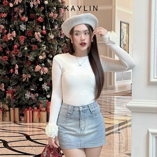 Áo hoa thun nữ tay dài phối hoa chất vải co giản phong cách KAYLIN - N2145