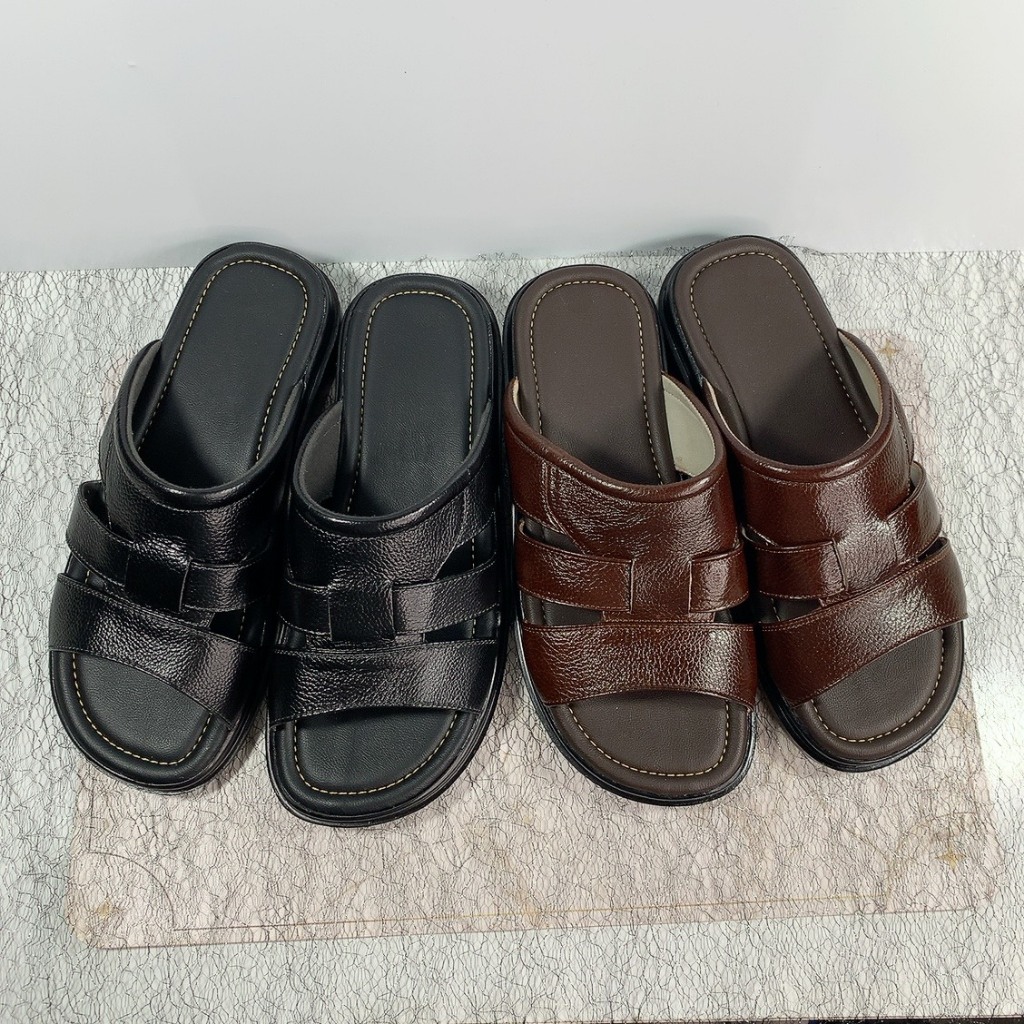 Dép Nam Trung Niên, Dép Quai Ngang Trung Tuổi Da Bò Cao Cấp C11