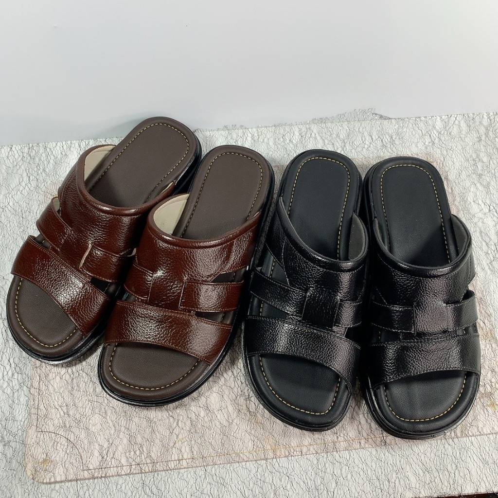 Dép Nam Trung Niên, Dép Quai Ngang Trung Tuổi Da Bò Cao Cấp C11