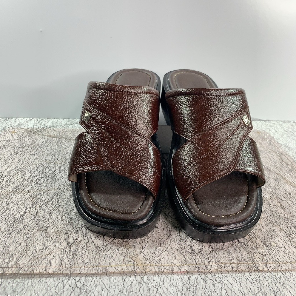 Dép Nam Quai Ngang Trung Niên Phom Nhỏ Da Bò Cao Cấp C10