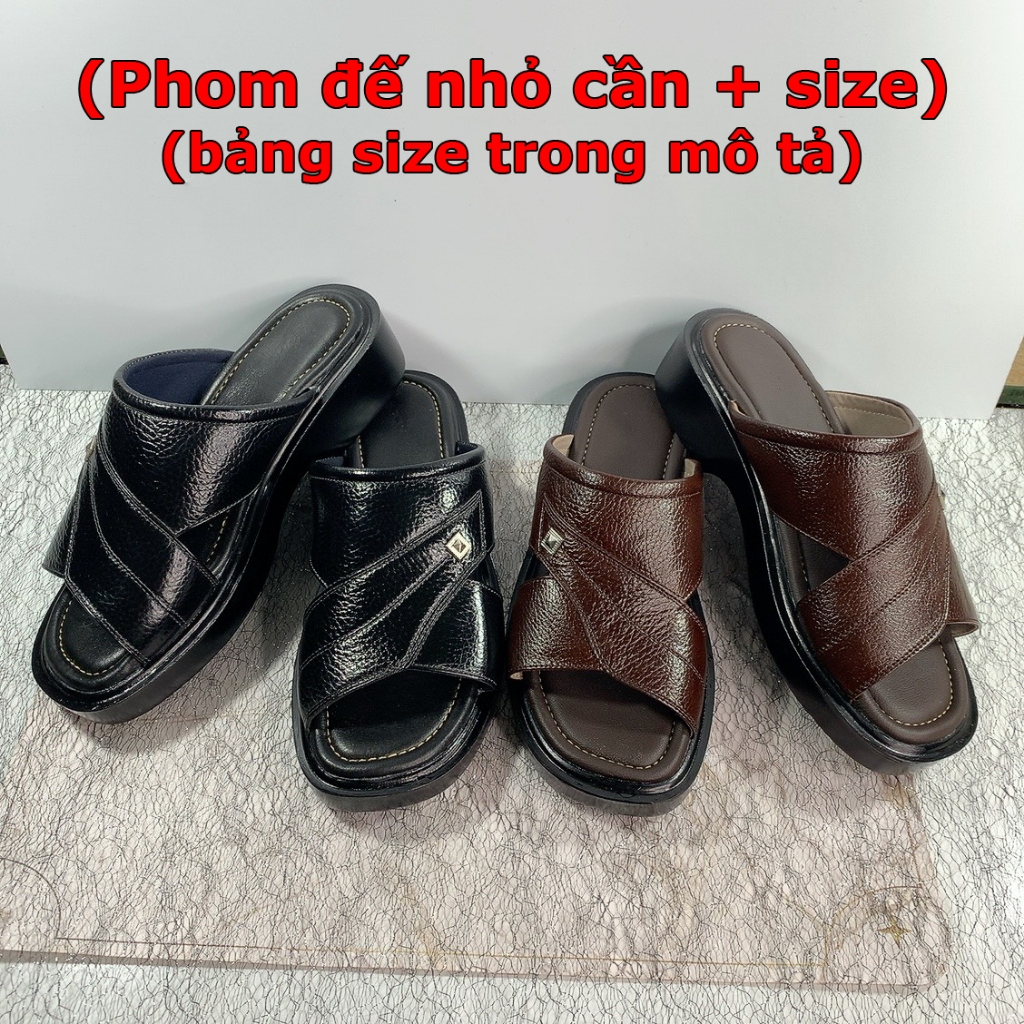 Dép Nam Quai Ngang Trung Niên Phom Nhỏ Da Bò Cao Cấp C10