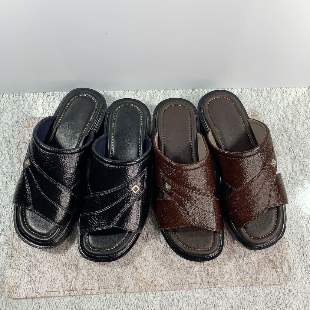 Dép Nam Quai Ngang Trung Niên Phom Nhỏ Da Bò Cao Cấp C10