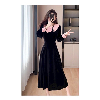 Đầm nhung cổ phối màu xinh xắn