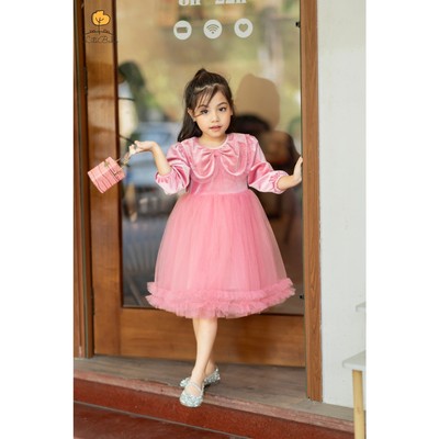 Váy thu đông dài tay LITIBABY vải nhung công chúa bèo cổ cho bé từ 11kg - 35kg