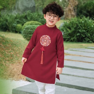 Áo dài bé trai ILABY phối tròn chất liệu nhung chéo cao cấp mềm mại cho bé 8-30kg CHỈ CÓ ÁO [1423]