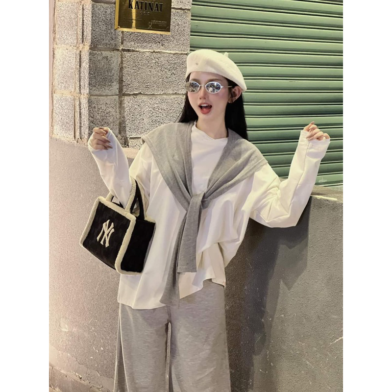 Túi tote mlb ny viền lông cừu siêu hot mới nhất xịn sò 23cm