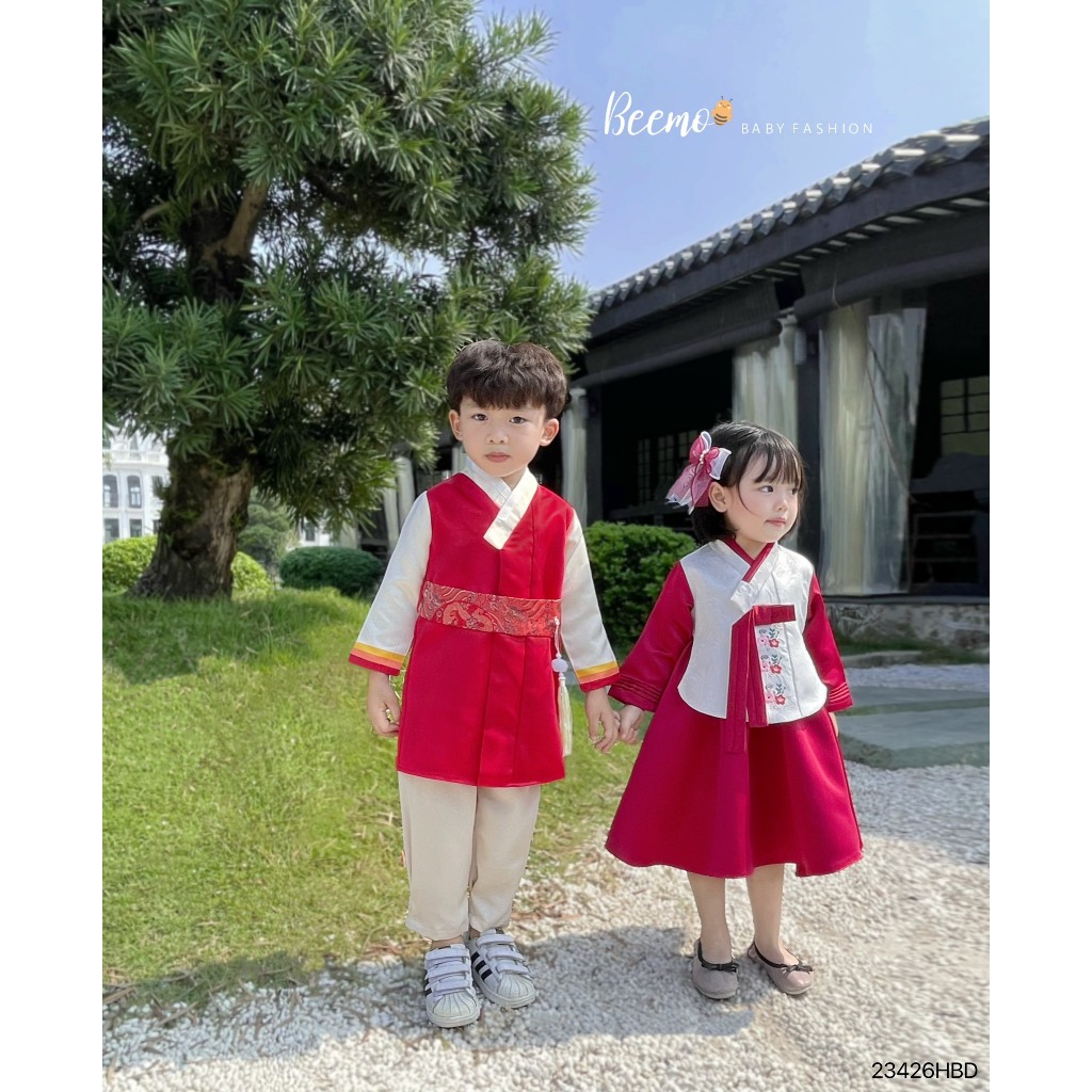 Set bộ áo dài Beemo Hanbok Hàn Quốc cho bé trai vải tafta áo choàng durumagi và quần baji mặc sự kiện, tết 23426HBD