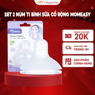 Set 2 Núm Ti Bình Sữa Cổ Rộng Momeasy Silicone Mềm Size S M L Cho Bé 45418