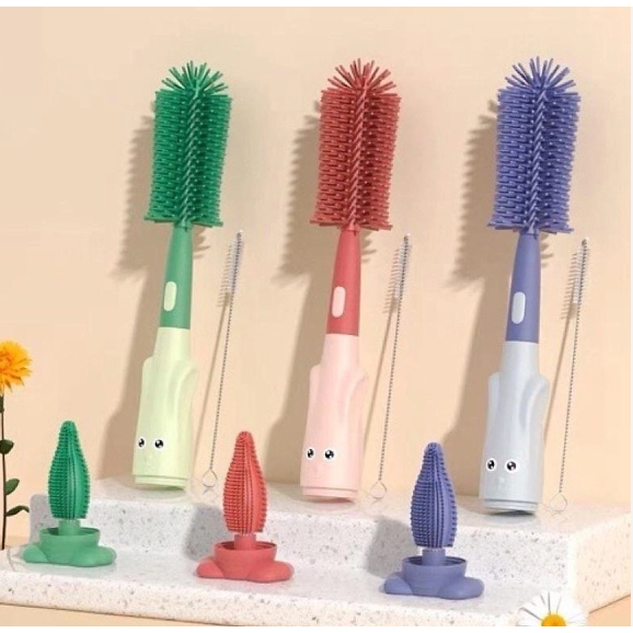 Cọ bình sữa silicon 3 chi tiết xoay 360 độ gấp gon cán hình tai thỏ