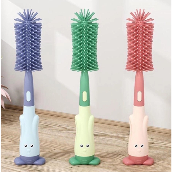 Cọ bình sữa silicon 3 chi tiết xoay 360 độ gấp gon cán hình tai thỏ