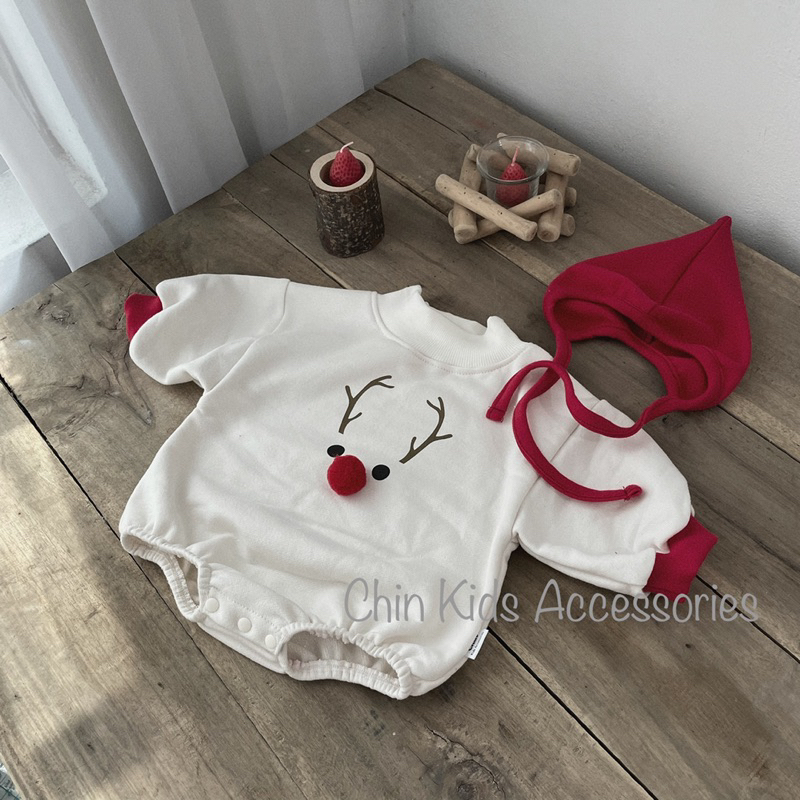 Suit kèm mũ tuần lộc chất liệu nỉ da cá mềm mại cho bé