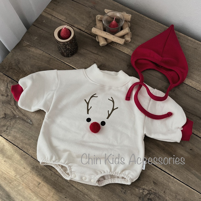 Suit kèm mũ tuần lộc chất liệu nỉ da cá mềm mại cho bé