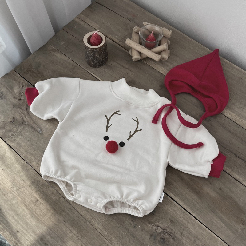 Suit kèm mũ tuần lộc chất liệu nỉ da cá mềm mại cho bé