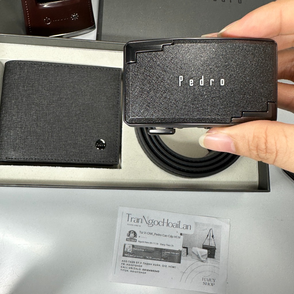 Set ví nịt nam PEDR0 full box, túi giấy tuồn kho