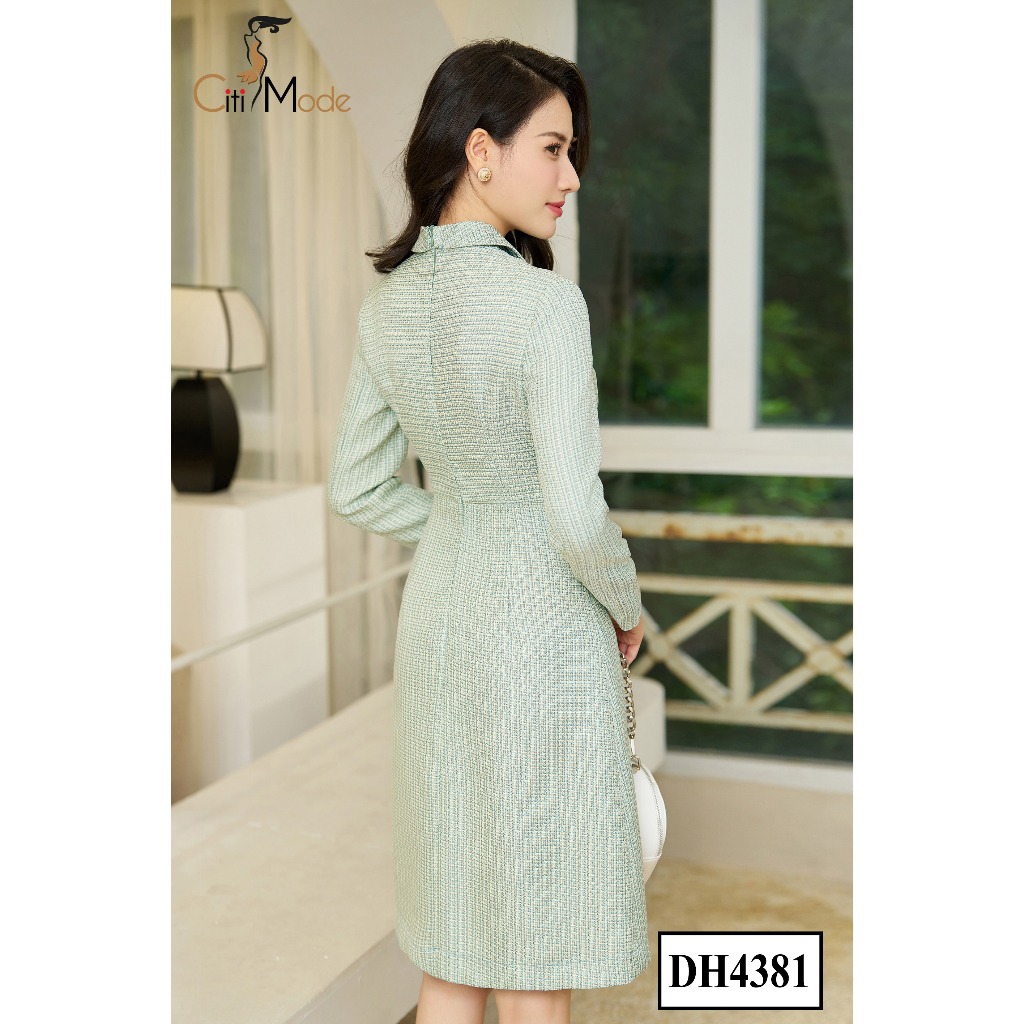 Đầm công sở CITI MODE FASHION thiết kế dáng  xoè A croptop dạ xanh DH4381