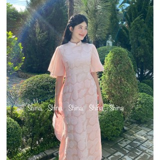 Áo dài gấm họa tiết hoa nổi AD23