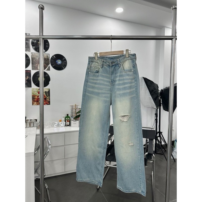 QUẦN BAGGY JEANS ỐNG RỘNG XANH SKY FORM TO UNISEX NAM NỮ